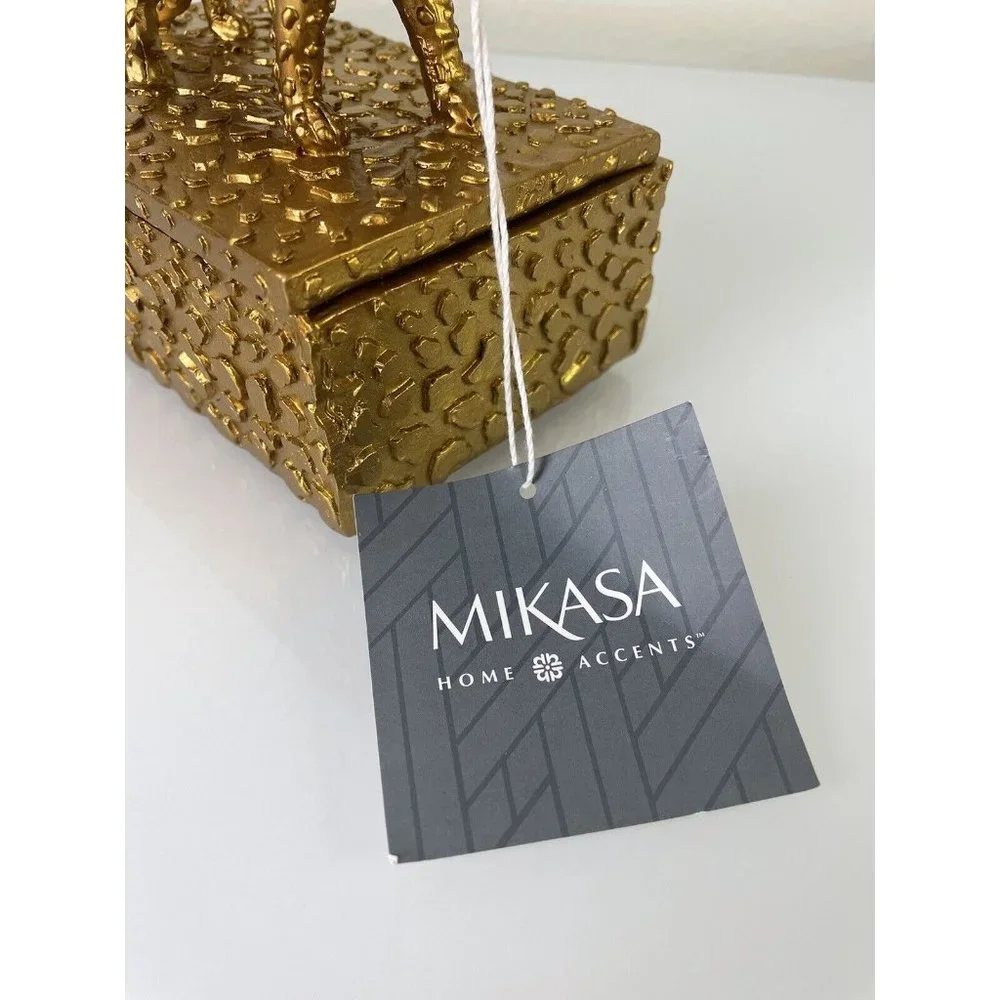 Mikasa Home Accents Leopard Gold Resin Trinket Jewelry Lidded Box, Decor